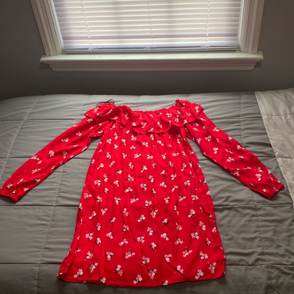 H&M off the shoulder Red cherry blossom dress
